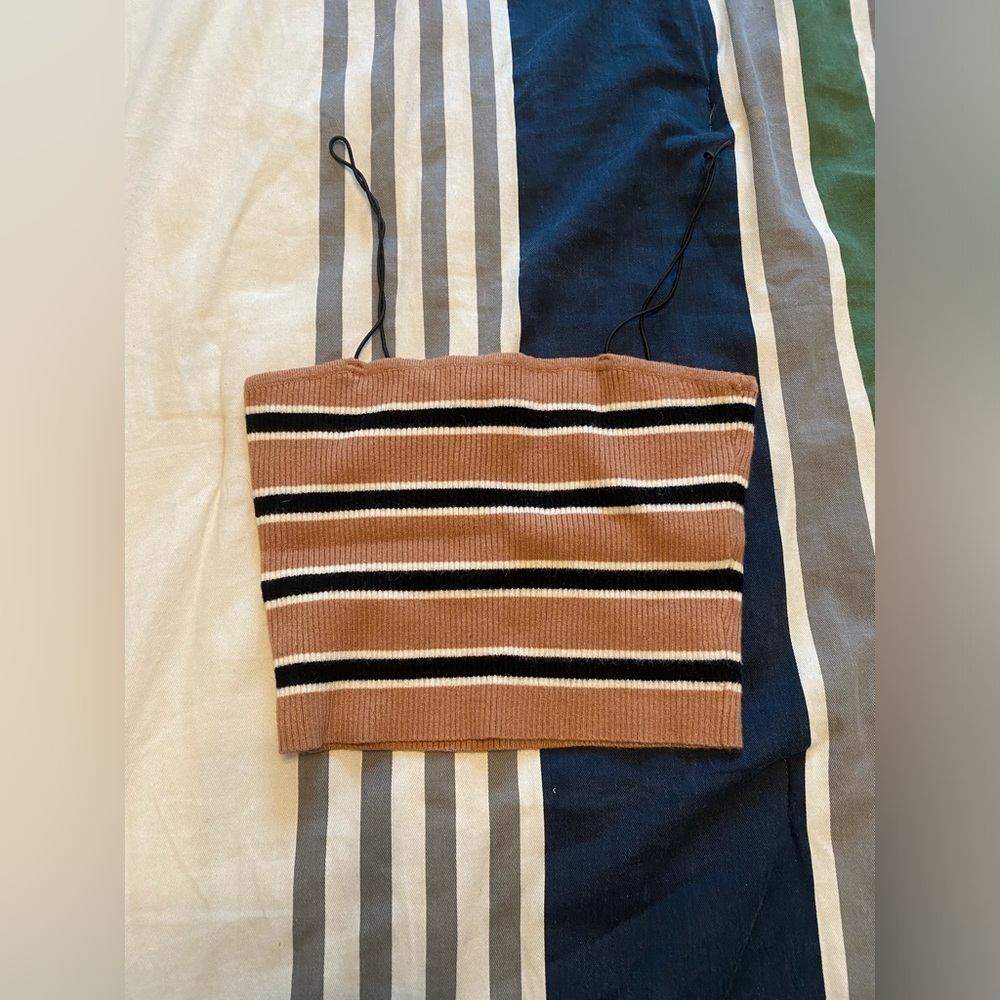 Kendall & Kylie Brown Striped Crop Top